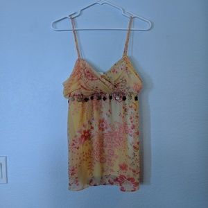 Beautiful Yellow Floral Flowy Camisole Tank Top